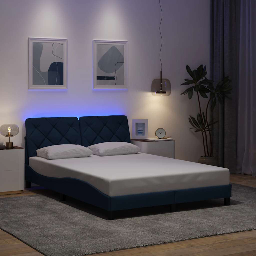 Bed Frame with LED without Mattress Blue 120x200 cm Fabric
