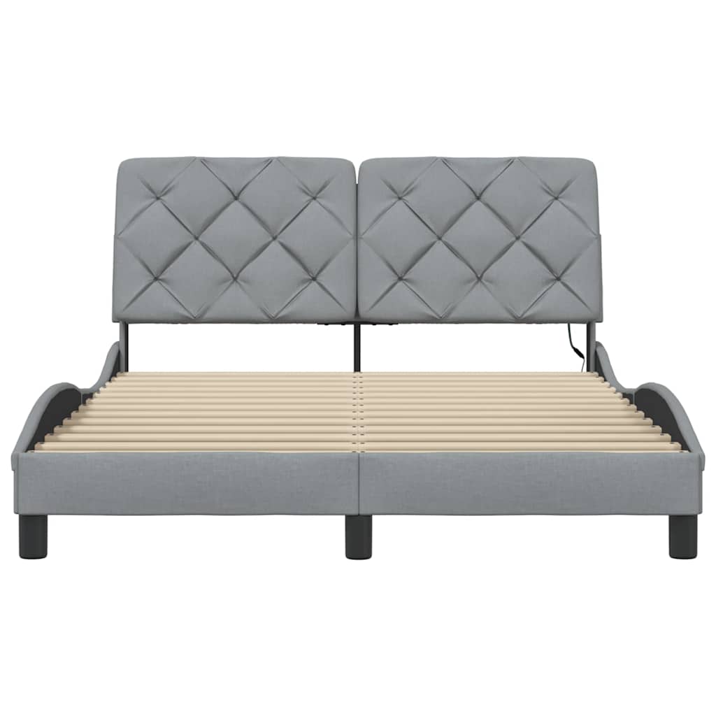 Bed Frame with LED without Mattress Light Grey 140x190 cm Fabric