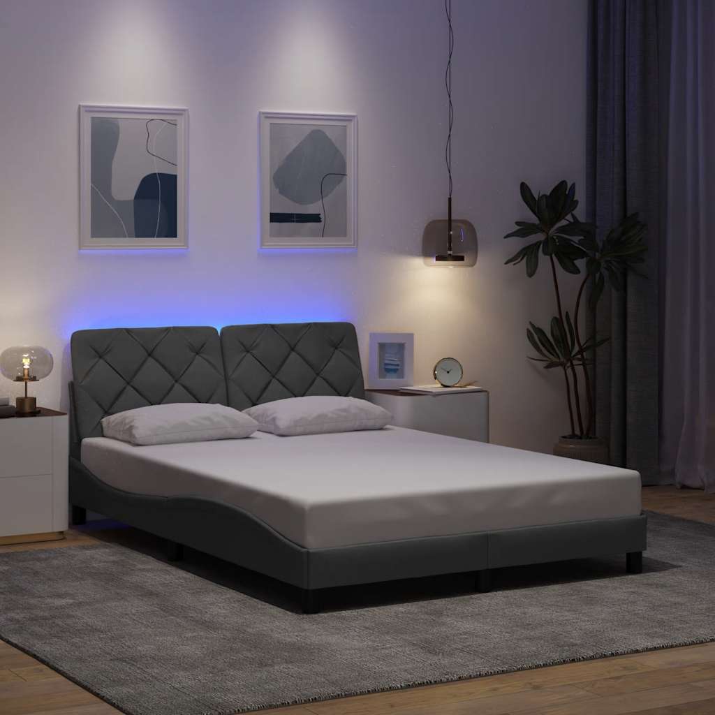 Bed Frame with LED without Mattress Light Grey 140x190 cm Fabric