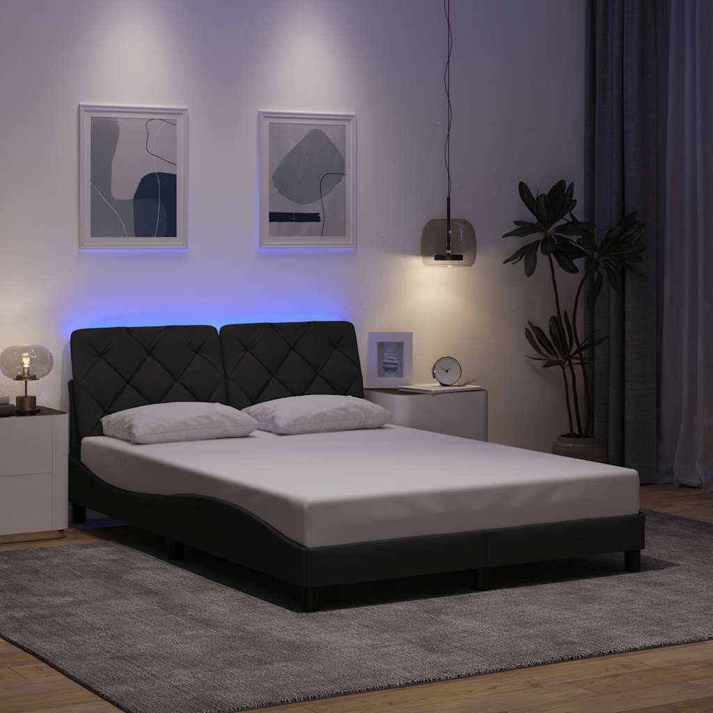 Bed Frame with LED without Mattress Dark Grey 140x190 cm Fabric