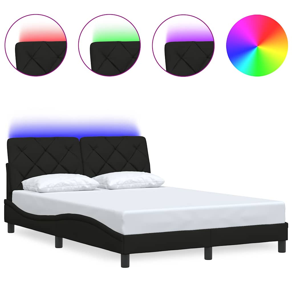 Bed Frame with LED without Mattress Black 140x190 cm Fabric