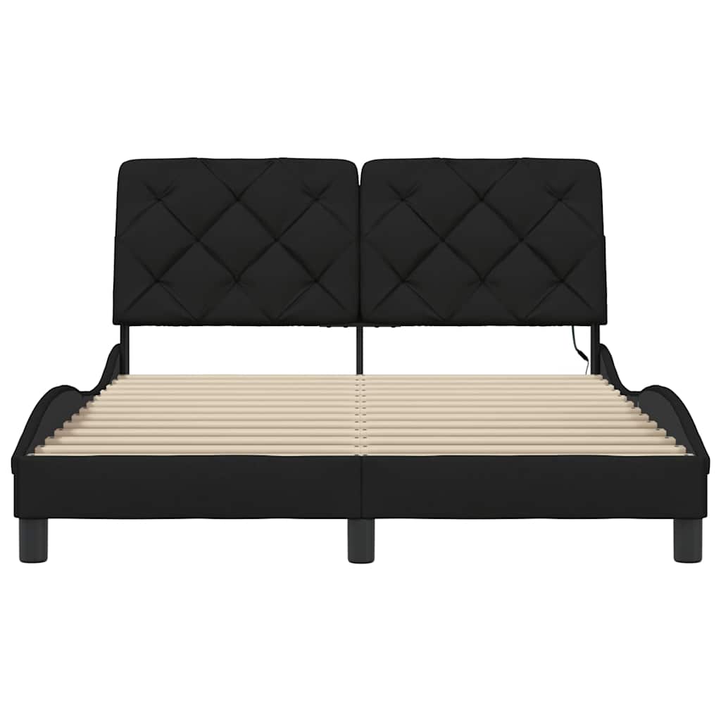 Bed Frame with LED without Mattress Black 140x190 cm Fabric