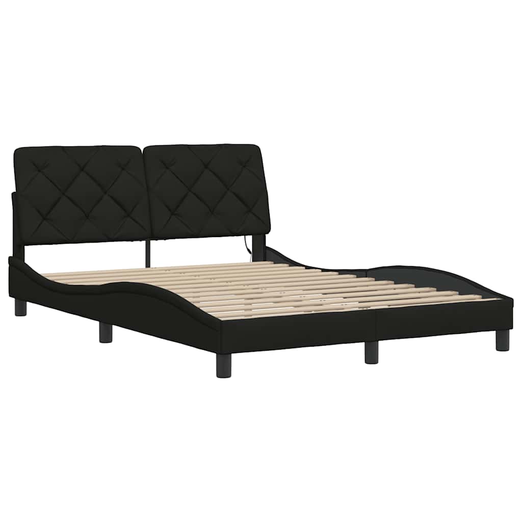 Bed Frame with LED without Mattress Black 140x190 cm Fabric