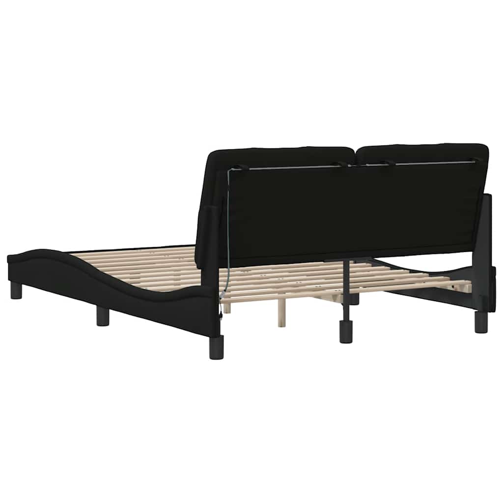 Bed Frame with LED without Mattress Black 140x190 cm Fabric