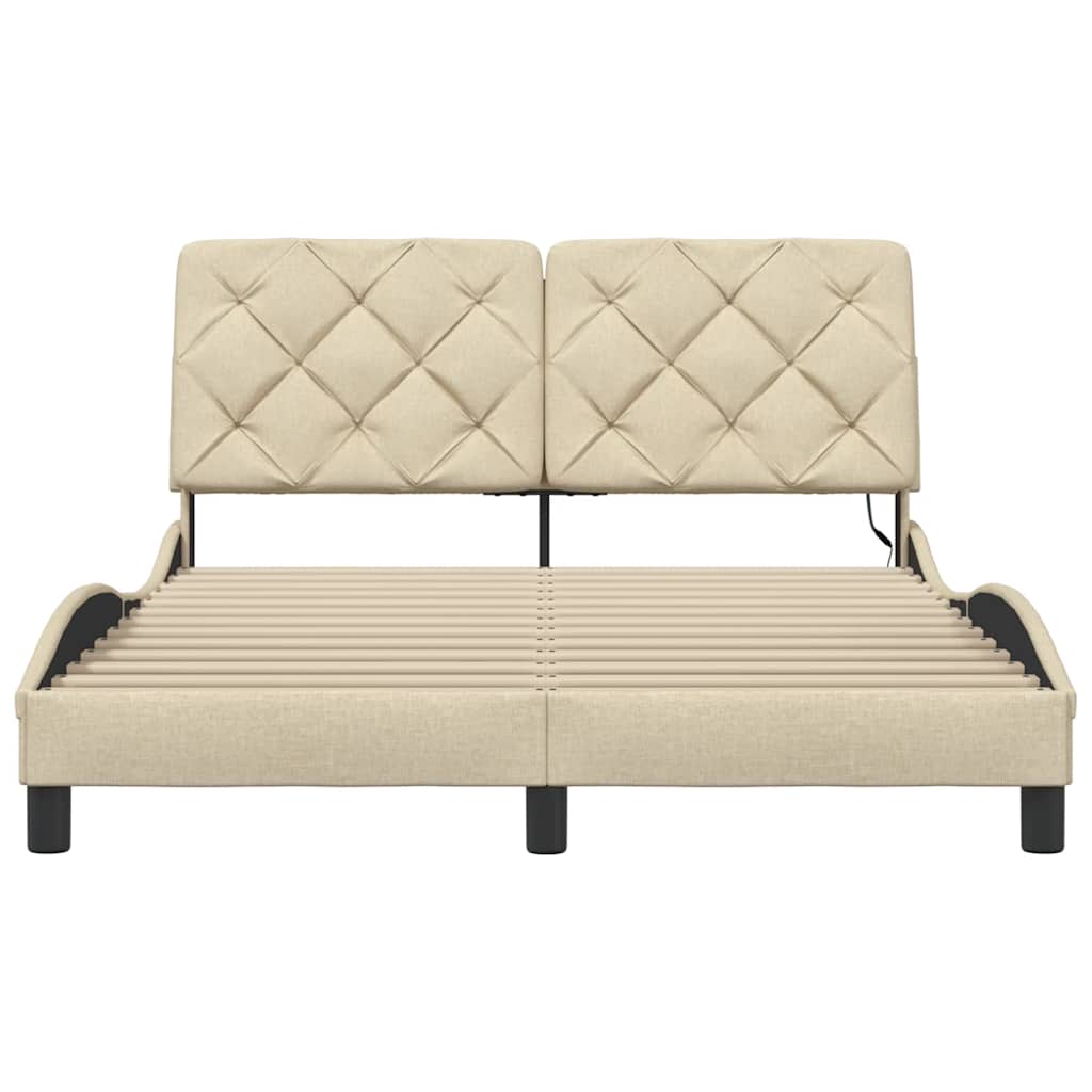 Bed Frame with LED without Mattress Cream 140x190 cm Fabric