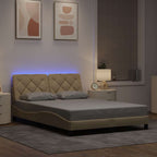 Bed Frame with LED without Mattress Cream 140x190 cm Fabric