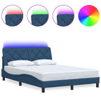 Bed Frame with LED without Mattress Blue 140x190 cm Fabric