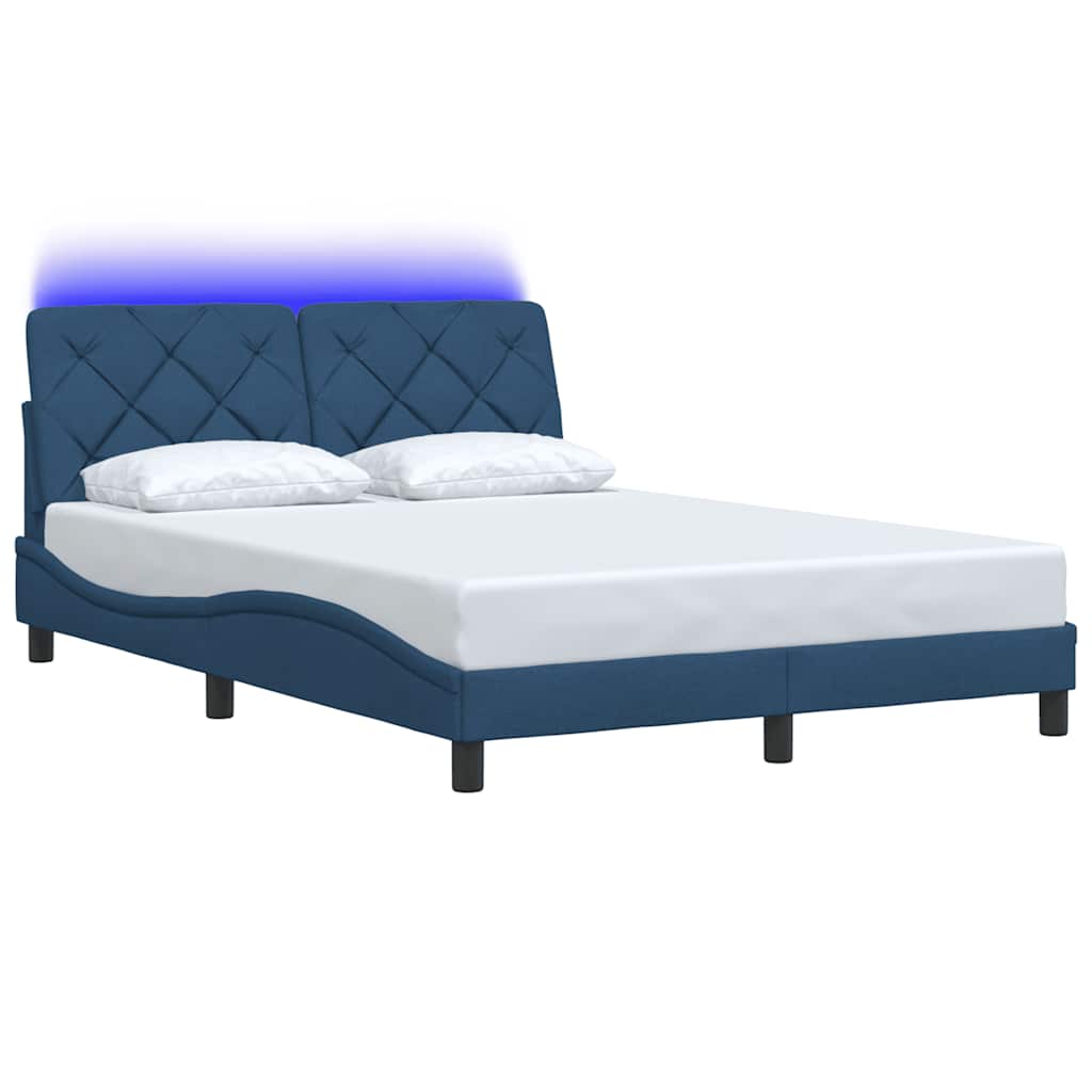 Bed Frame with LED without Mattress Blue 140x190 cm Fabric