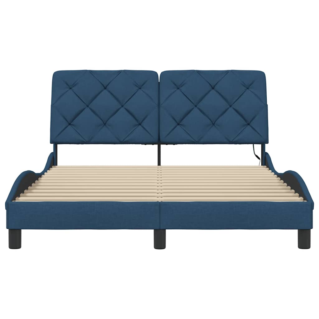 Bed Frame with LED without Mattress Blue 140x190 cm Fabric