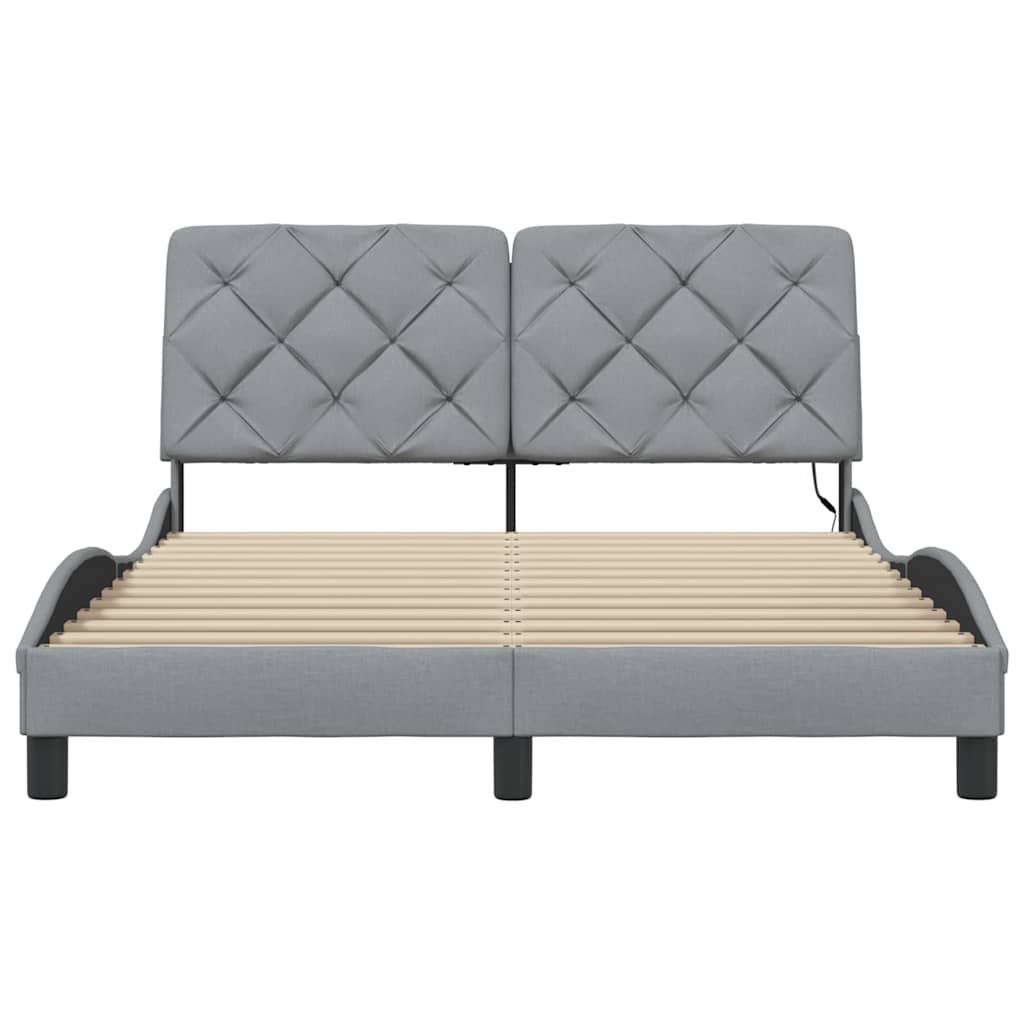 Bed Frame with LED without Mattress Light Grey 140x200 cm Fabric