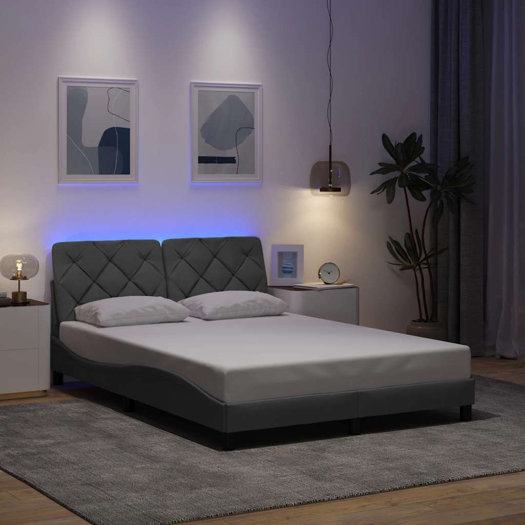 Bed Frame with LED without Mattress Light Grey 140x200 cm Fabric