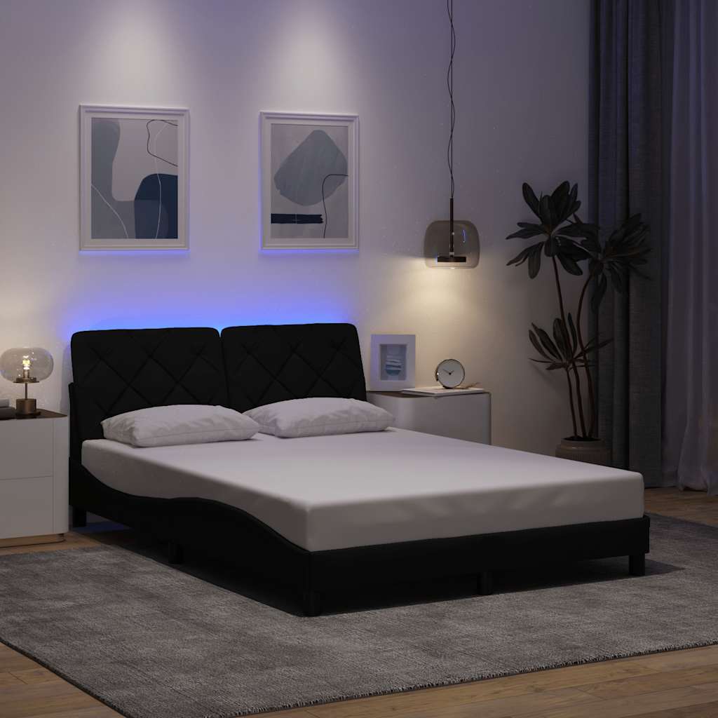 Bed Frame with LED without Mattress Black 140x200 cm Fabric
