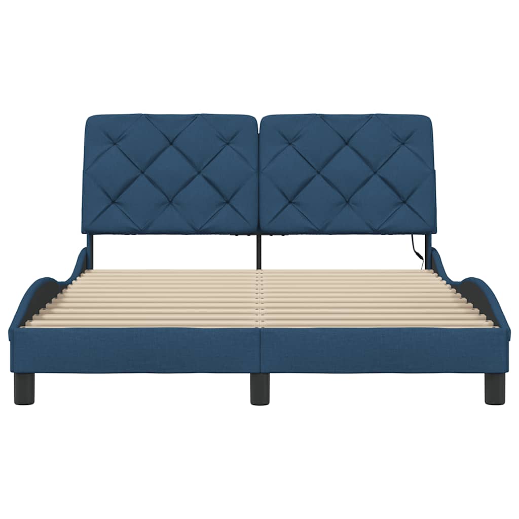 Bed Frame with LED without Mattress Blue 140x200 cm Fabric