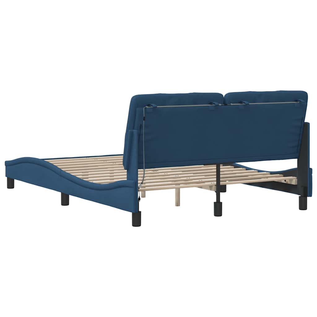 Bed Frame with LED without Mattress Blue 140x200 cm Fabric
