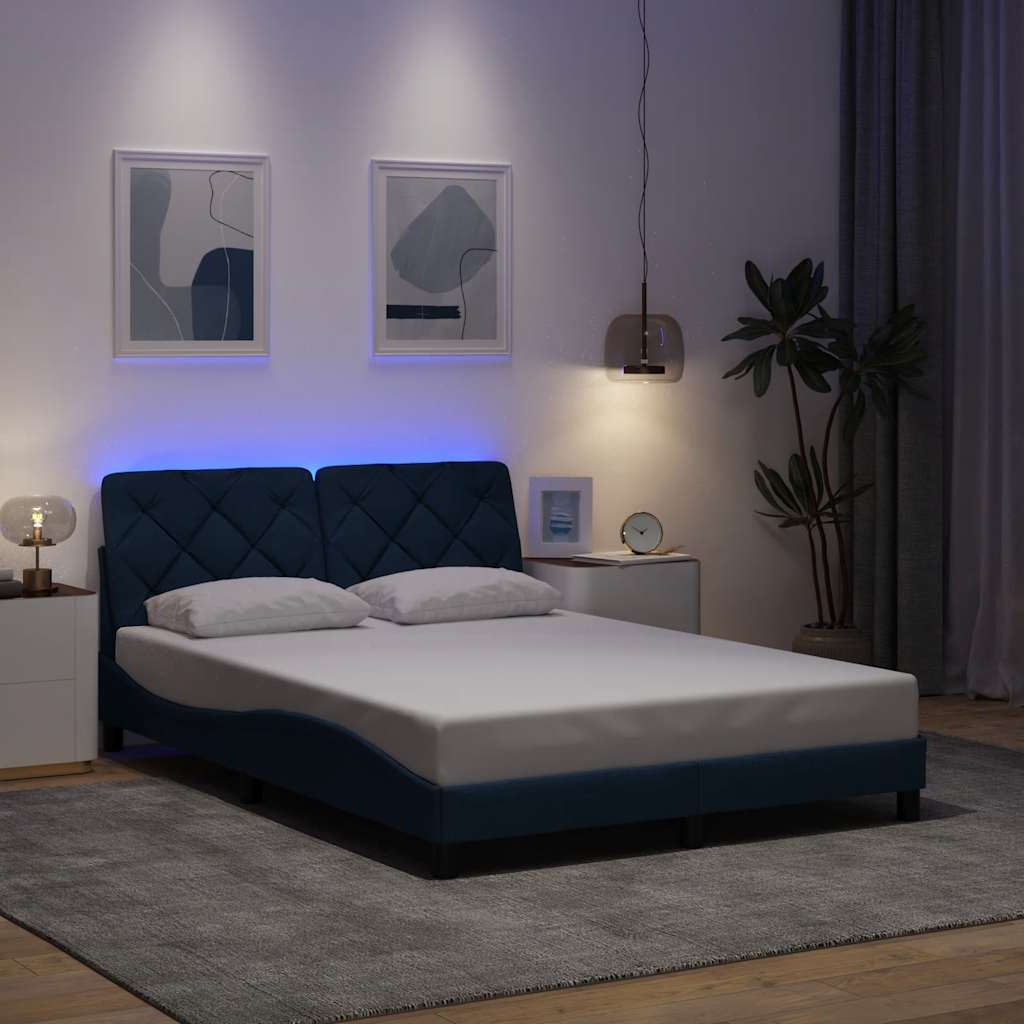 Bed Frame with LED without Mattress Blue 140x200 cm Fabric
