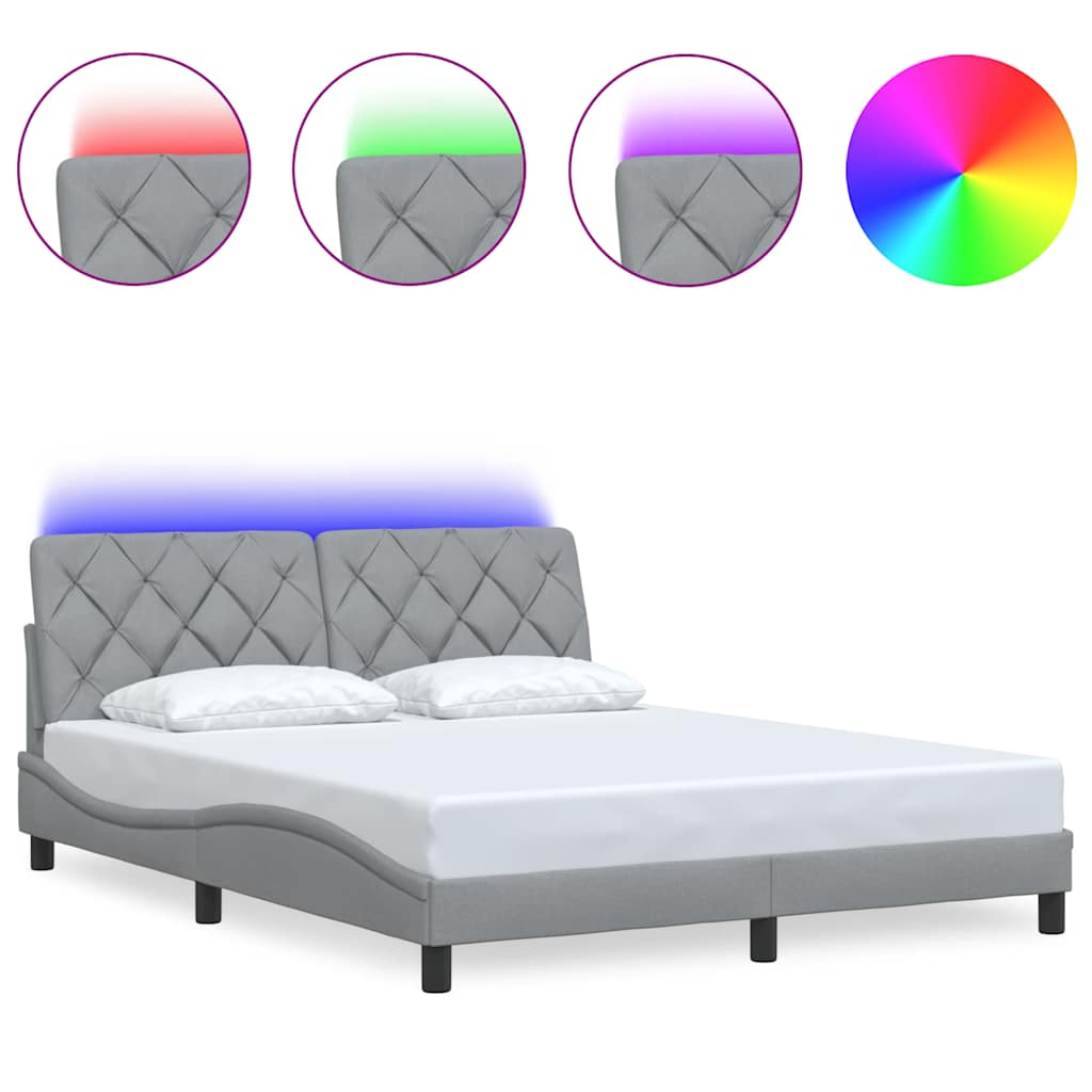 Bed Frame with LED without Mattress Light Grey 160x200 cm Fabric