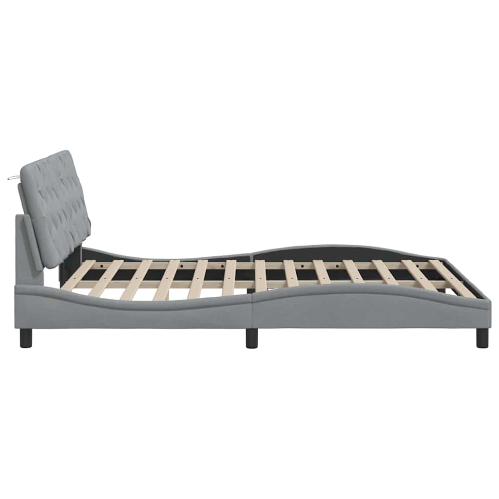 Bed Frame with LED without Mattress Light Grey 160x200 cm Fabric