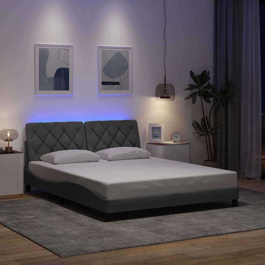 Bed Frame with LED without Mattress Light Grey 160x200 cm Fabric
