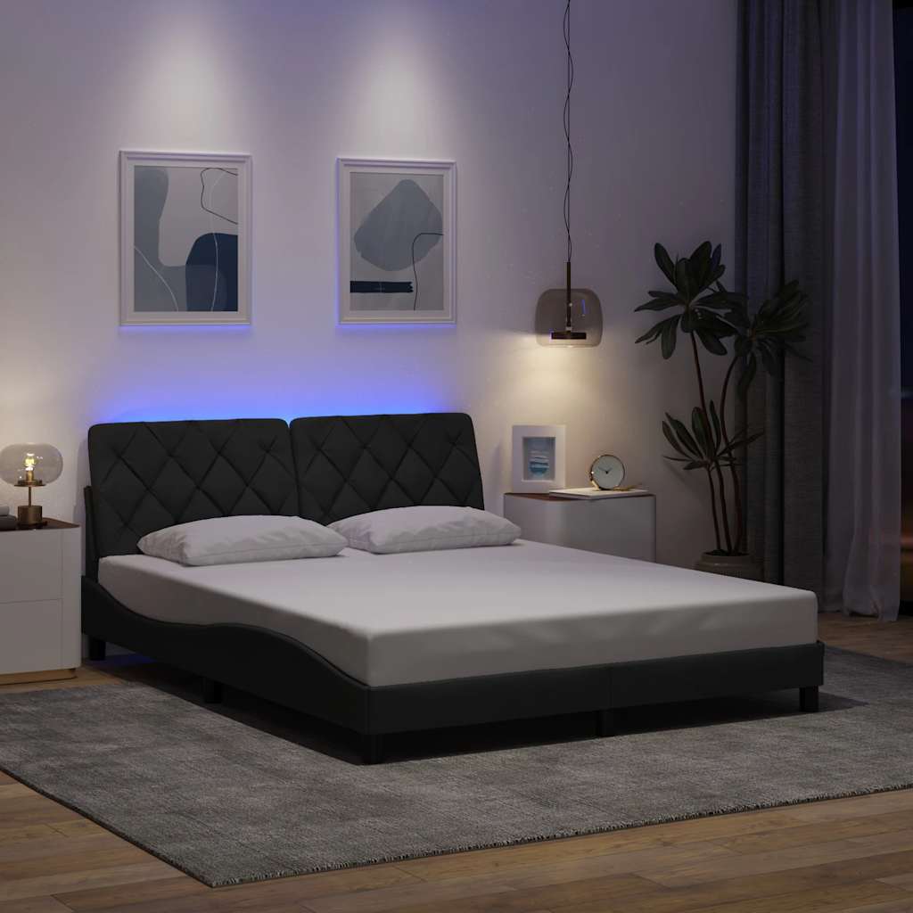 Bed Frame with LED without Mattress Dark Grey 160x200 cm Fabric