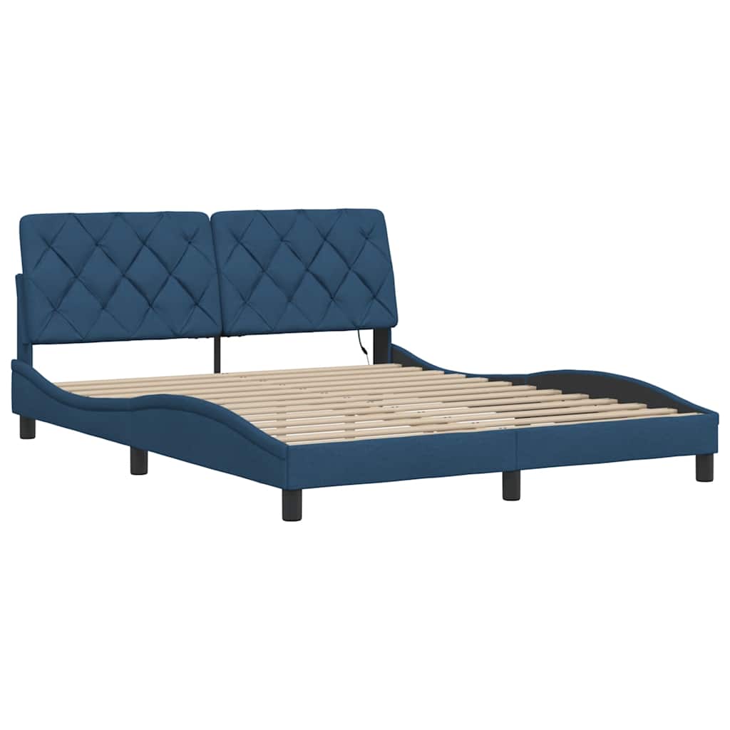 Bed Frame with LED without Mattress Blue 160x200 cm Fabric