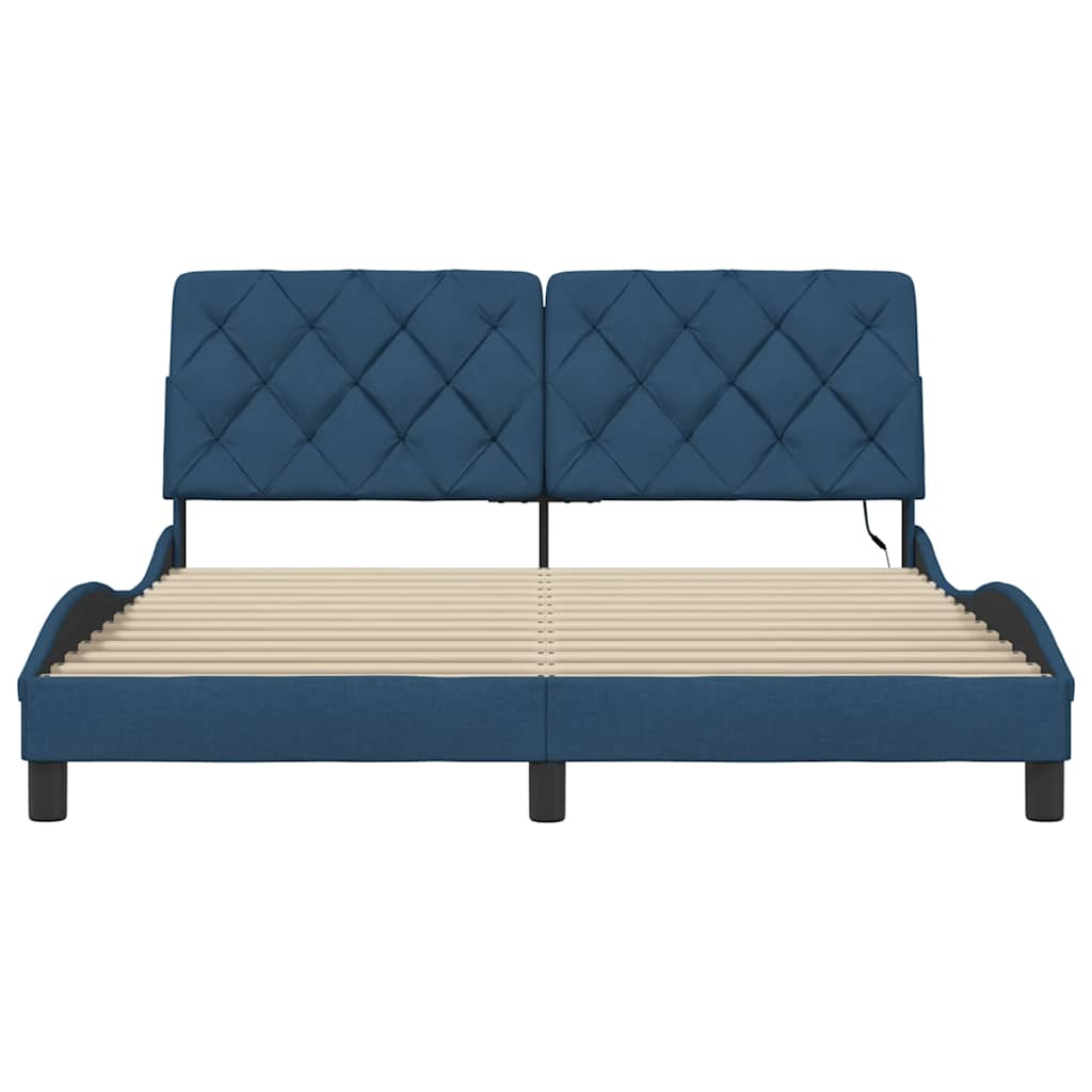 Bed Frame with LED without Mattress Blue 160x200 cm Fabric