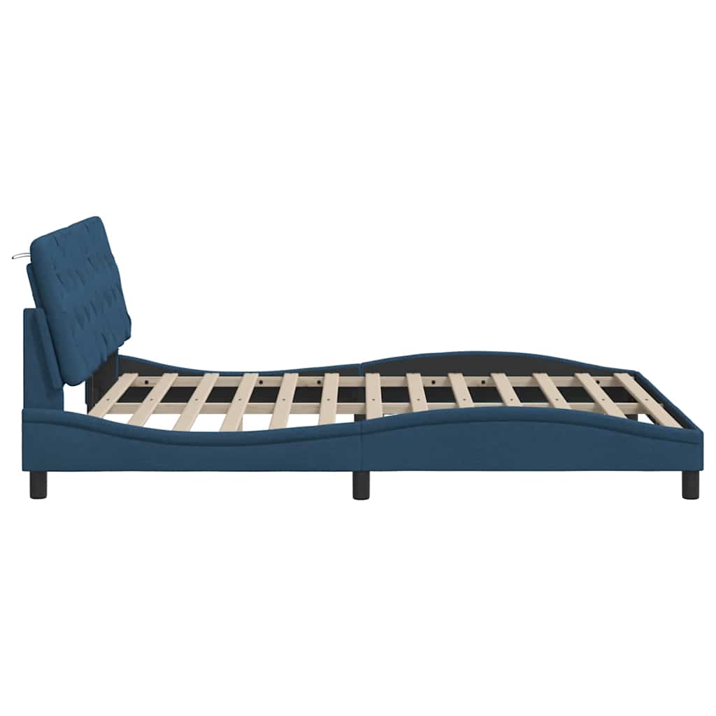 Bed Frame with LED without Mattress Blue 160x200 cm Fabric