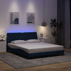Bed Frame with LED without Mattress Blue 160x200 cm Fabric