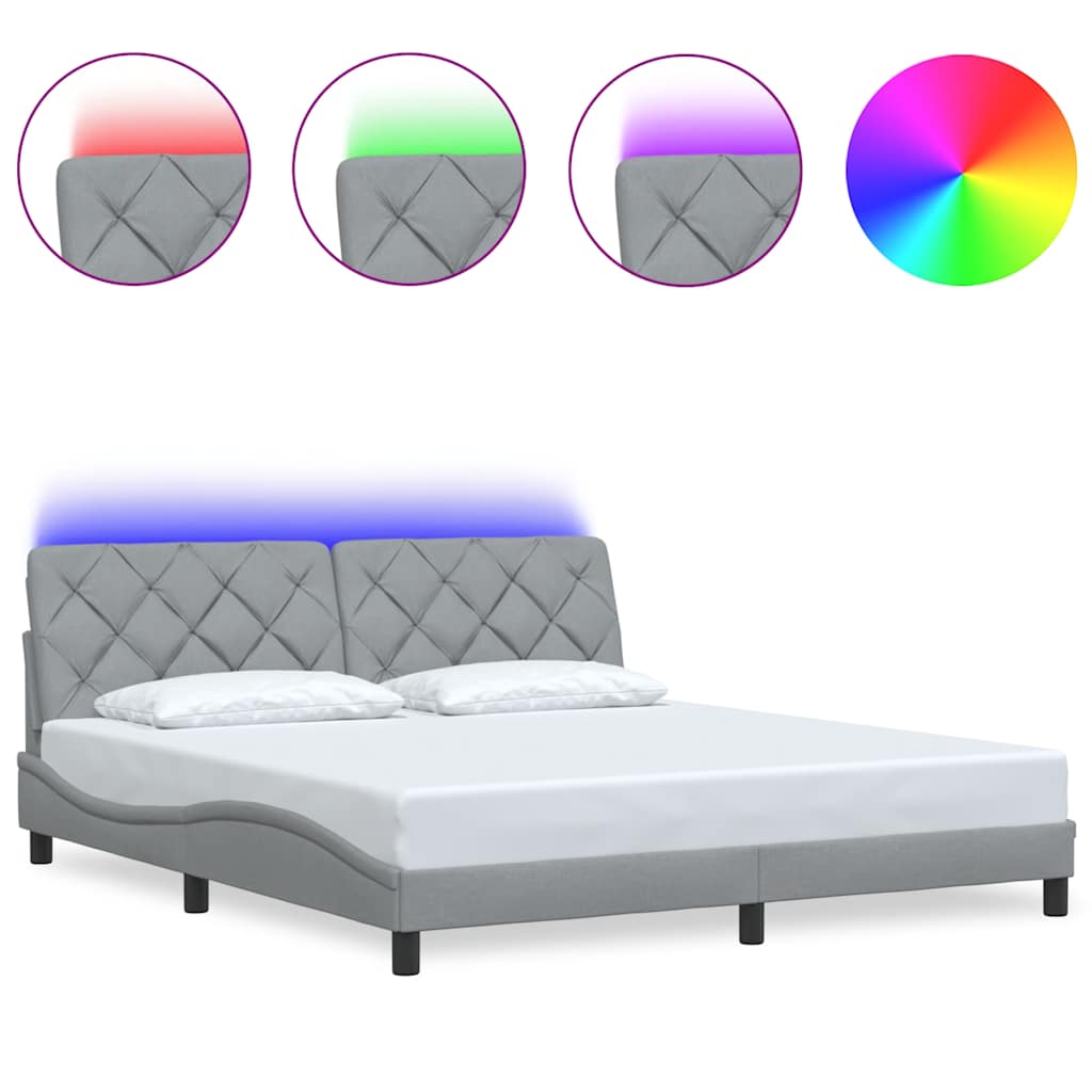 Bed Frame with LED without Mattress Light Grey 180x200 cm Fabric