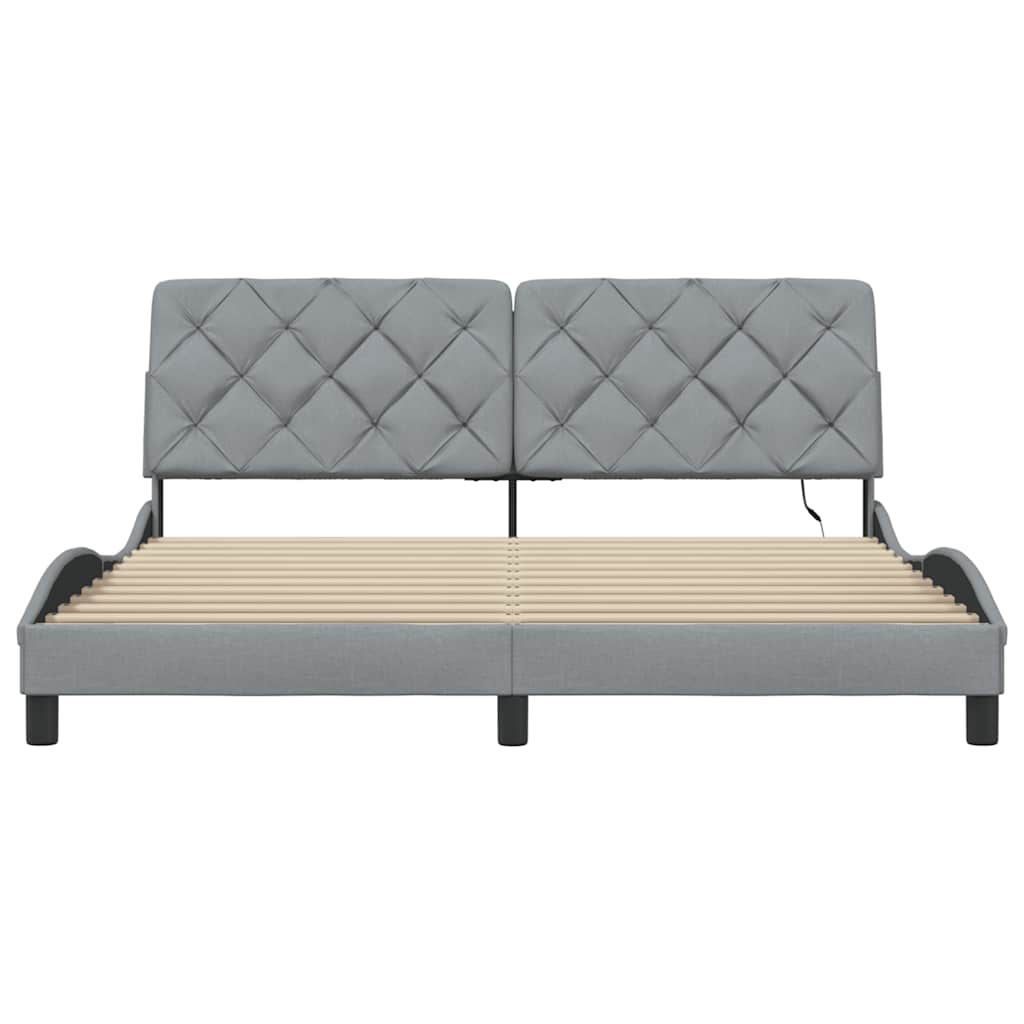 Bed Frame with LED without Mattress Light Grey 180x200 cm Fabric