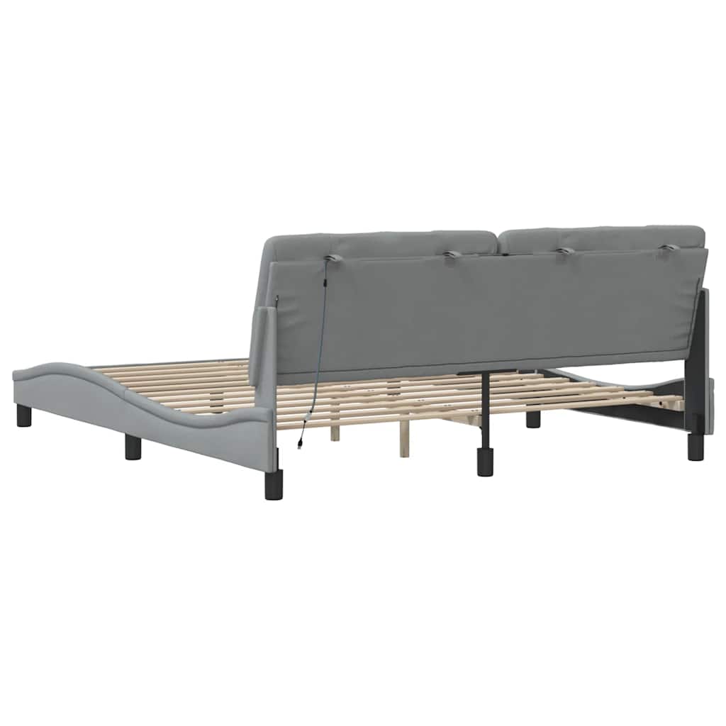 Bed Frame with LED without Mattress Light Grey 180x200 cm Fabric