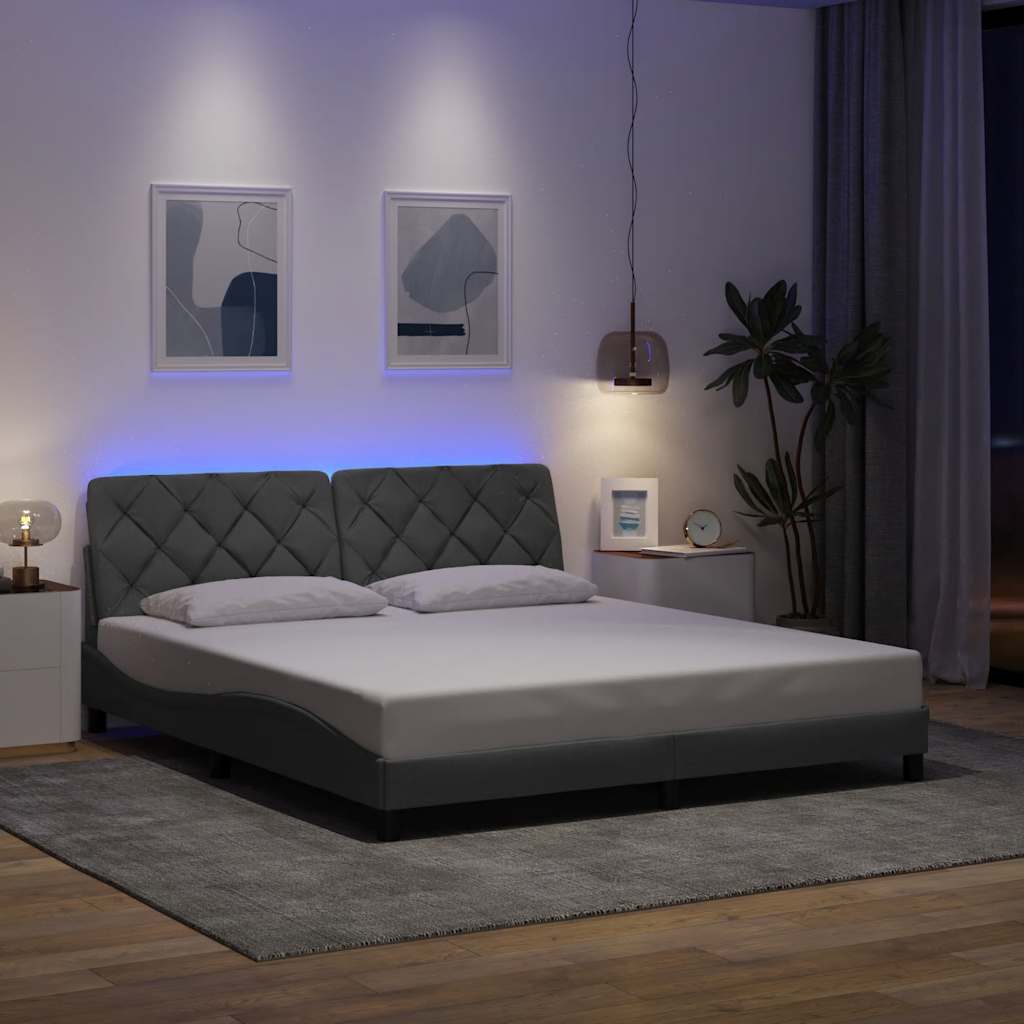 Bed Frame with LED without Mattress Light Grey 180x200 cm Fabric