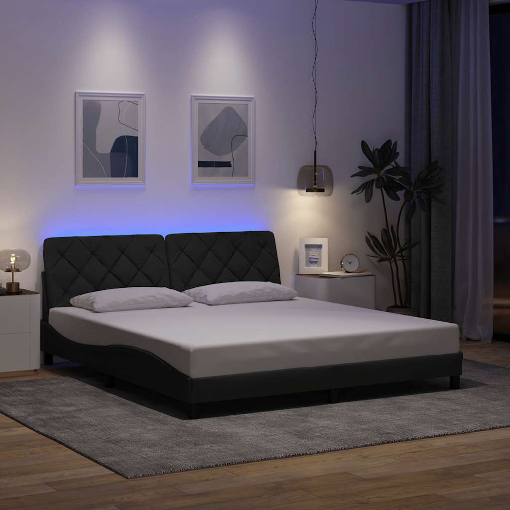 Bed Frame with LED without Mattress Dark Grey 180x200 cm Fabric