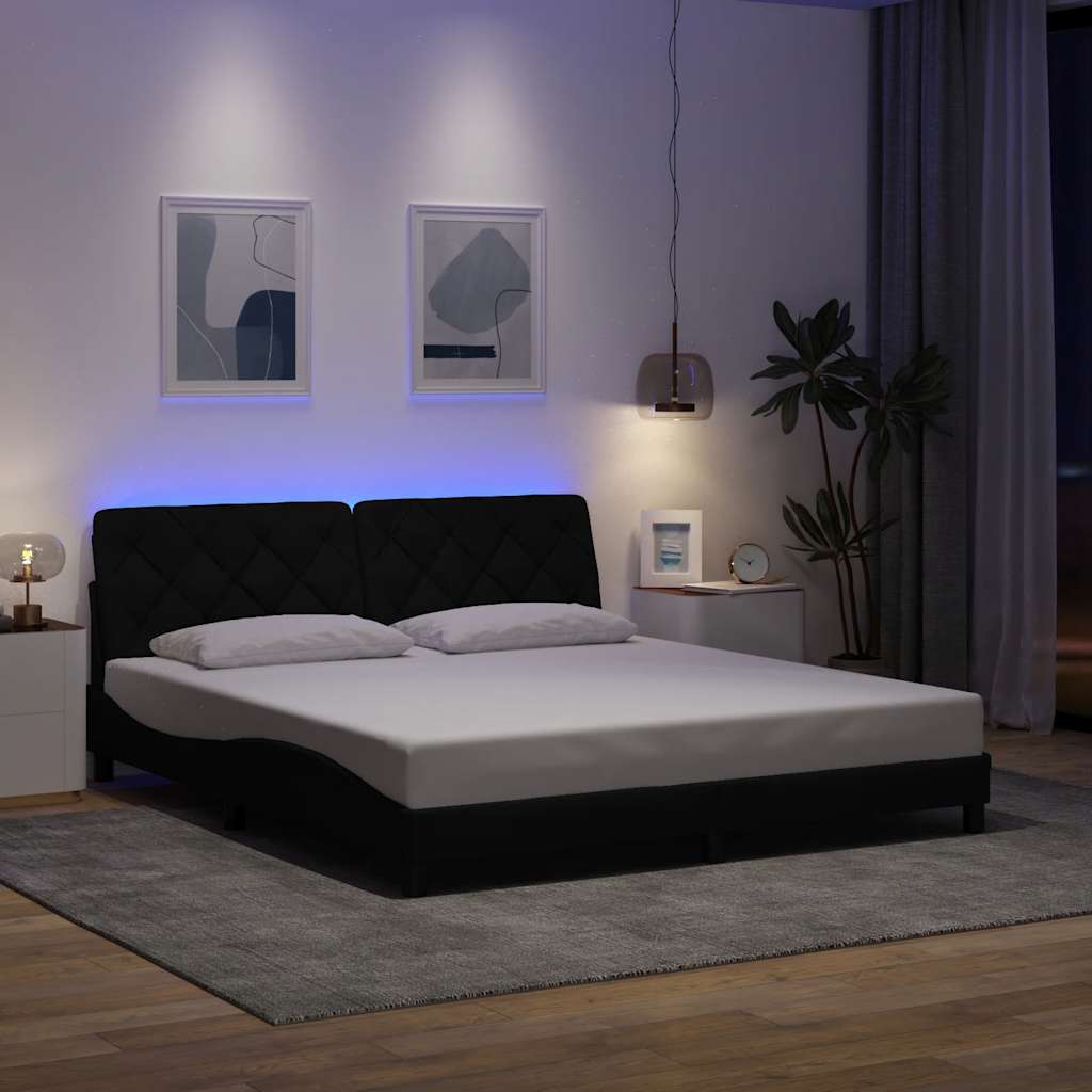 Bed Frame with LED without Mattress Black 180x200 cm Fabric
