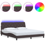 Bed Frame with LED without Mattress Dark Brown 180x200 cm Fabric