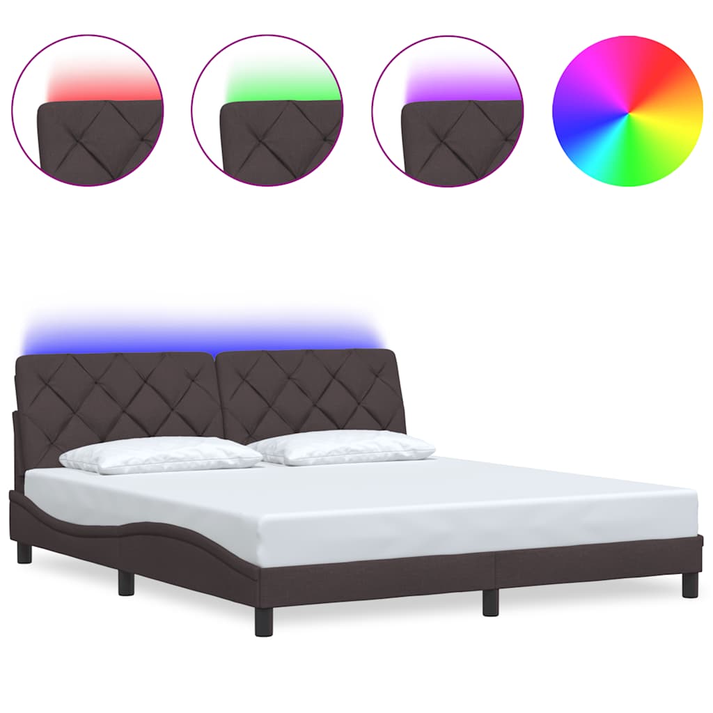 Bed Frame with LED without Mattress Dark Brown 180x200 cm Fabric
