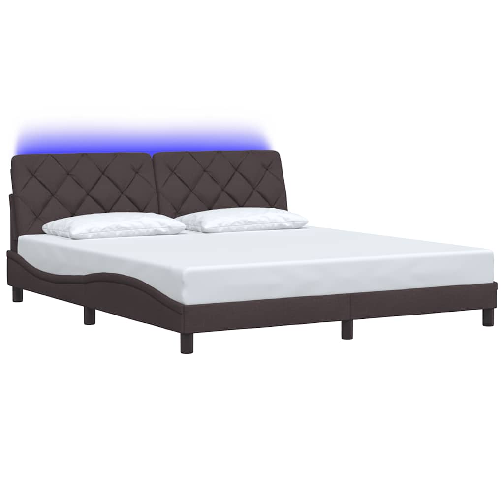 Bed Frame with LED without Mattress Dark Brown 180x200 cm Fabric