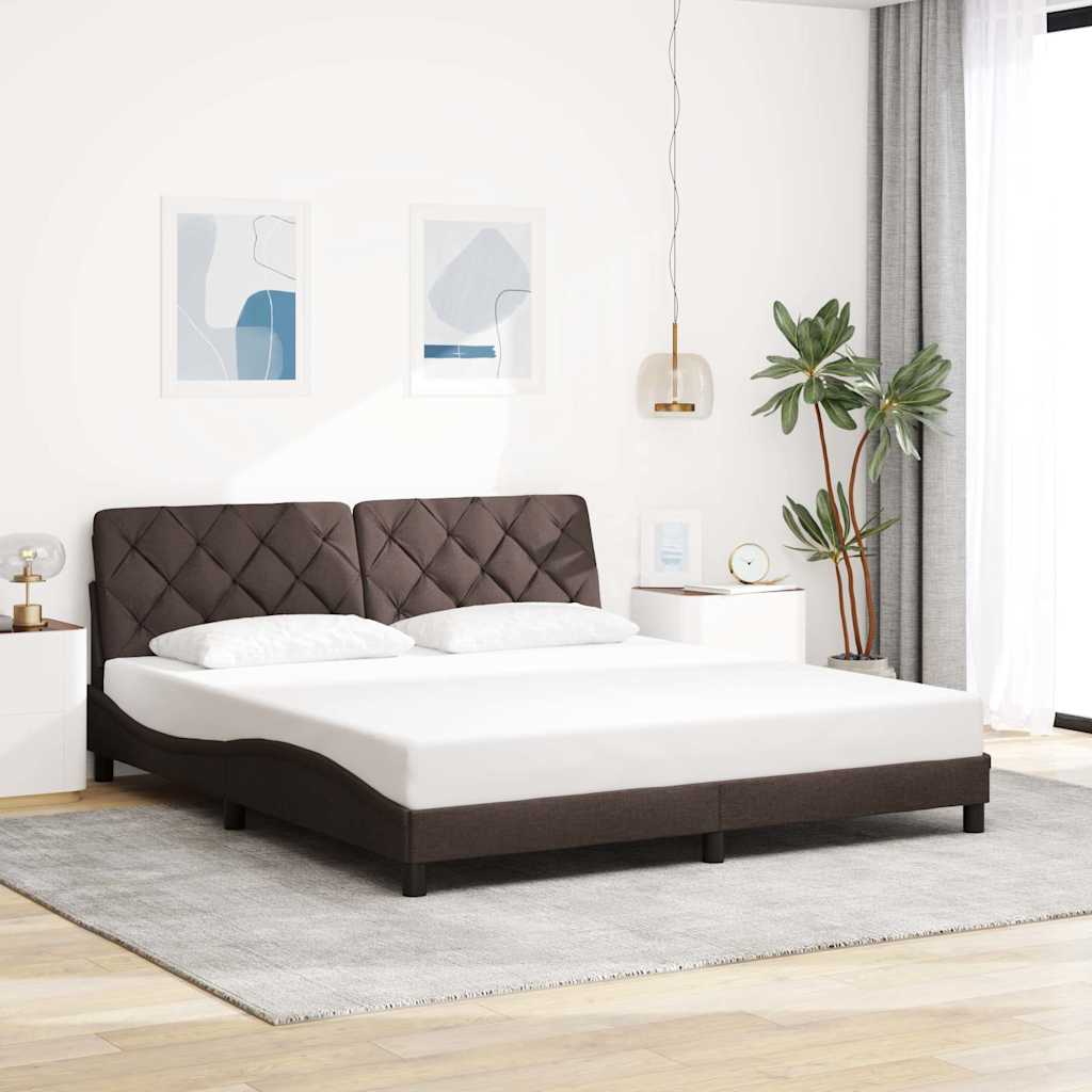 Bed Frame with LED without Mattress Dark Brown 180x200 cm Fabric