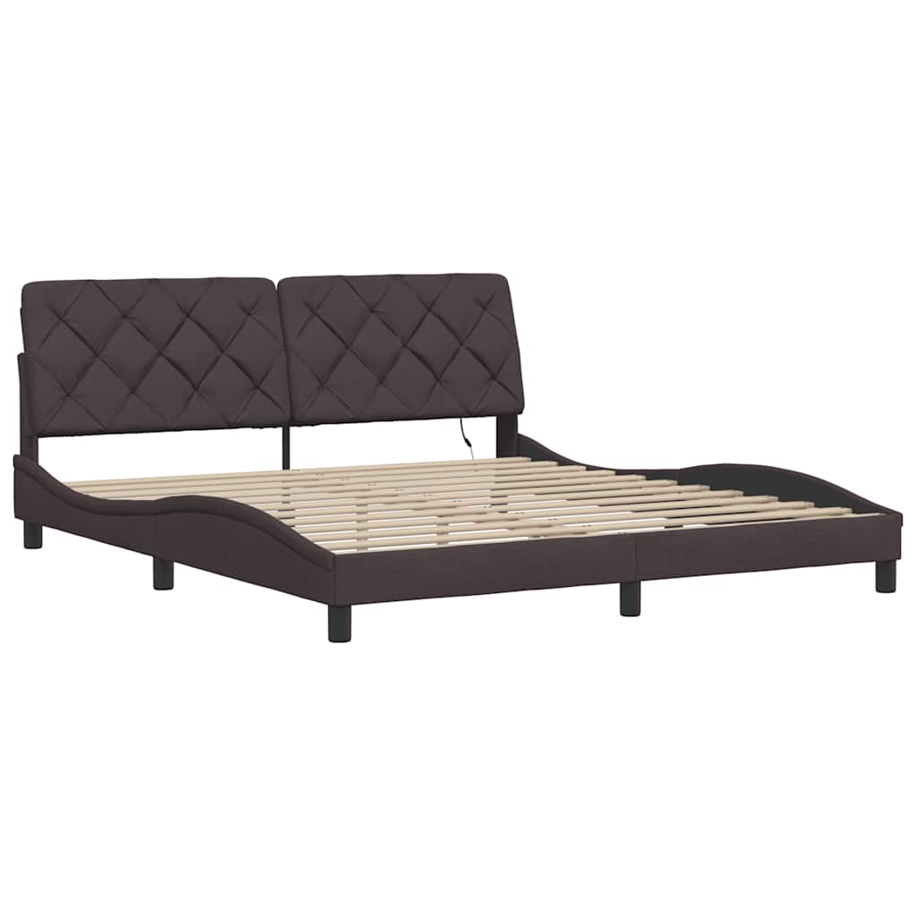 Bed Frame with LED without Mattress Dark Brown 180x200 cm Fabric