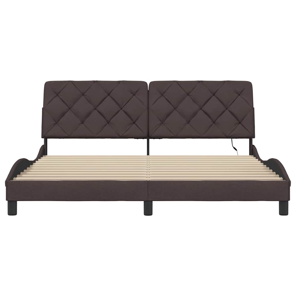 Bed Frame with LED without Mattress Dark Brown 180x200 cm Fabric