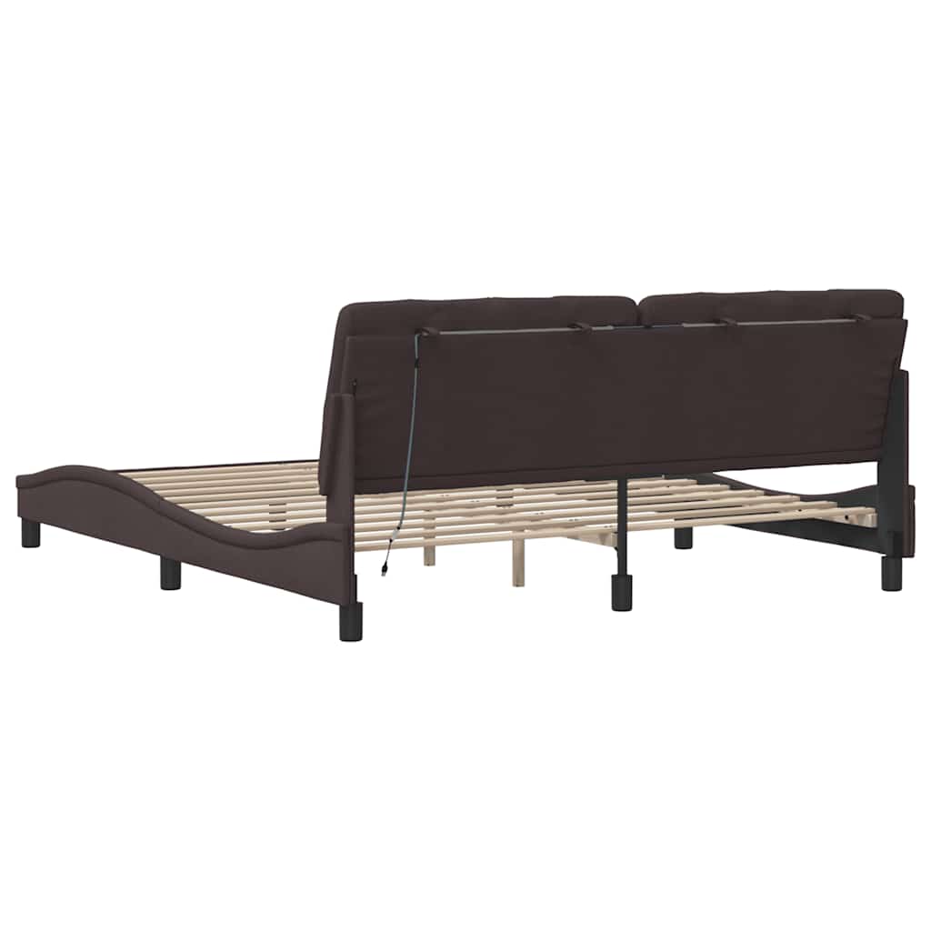 Bed Frame with LED without Mattress Dark Brown 180x200 cm Fabric