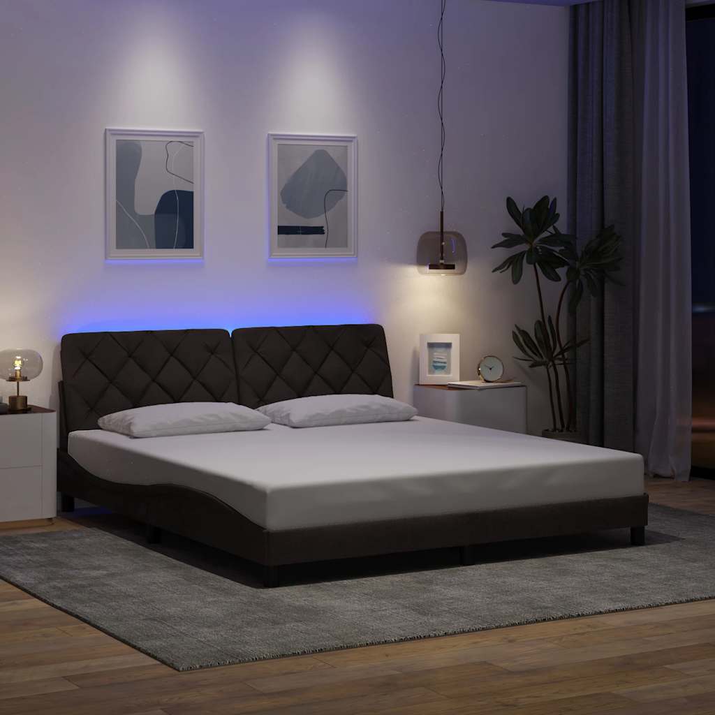 Bed Frame with LED without Mattress Dark Brown 180x200 cm Fabric
