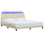 Bed Frame with LED without Mattress Cream 180x200 cm Fabric