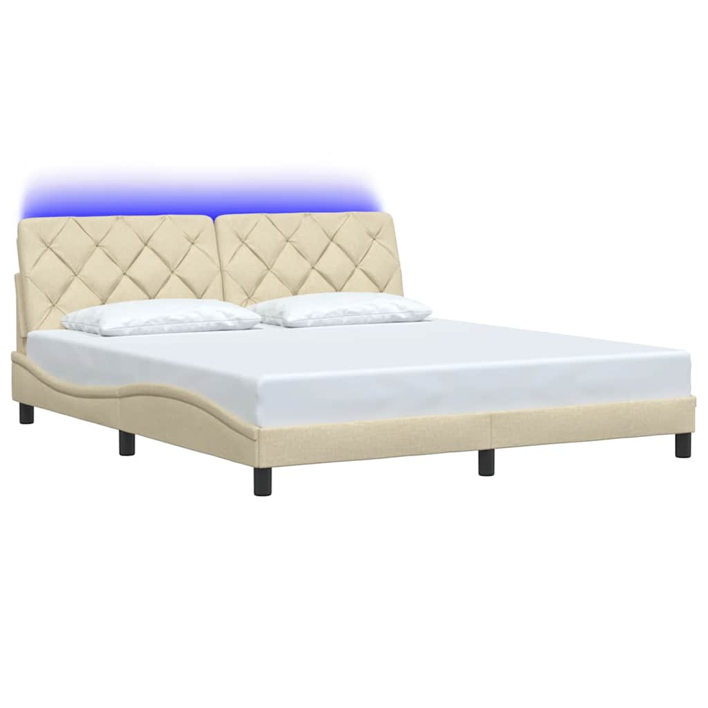 Bed Frame with LED without Mattress Cream 180x200 cm Fabric