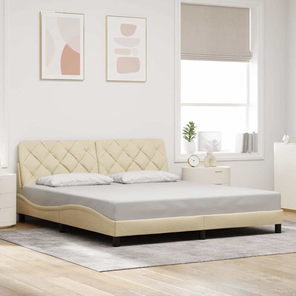 Bed Frame with LED without Mattress Cream 180x200 cm Fabric