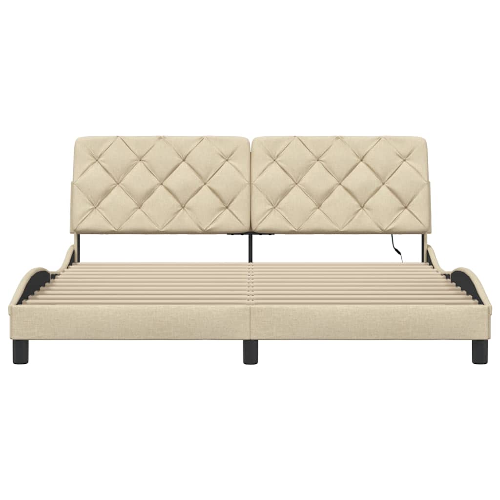 Bed Frame with LED without Mattress Cream 180x200 cm Fabric