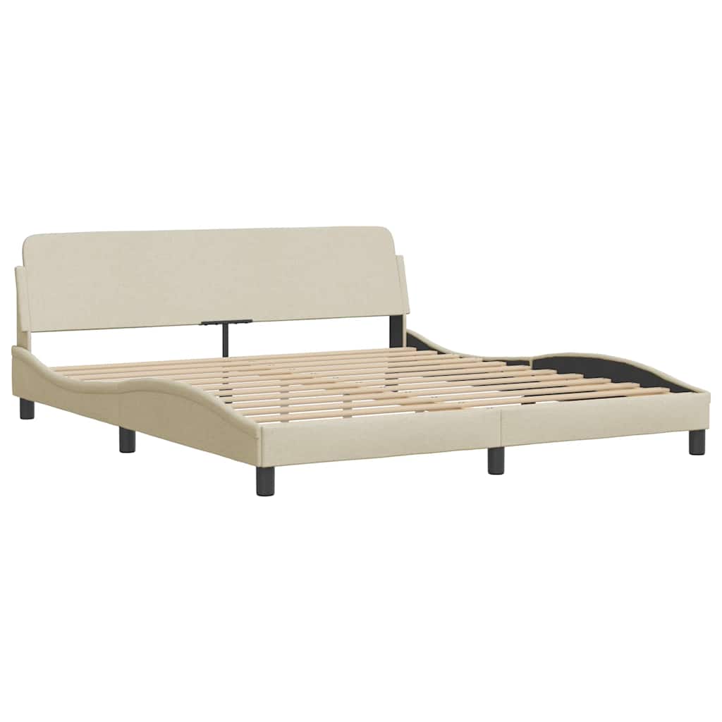 Bed Frame with LED without Mattress Cream 180x200 cm Fabric