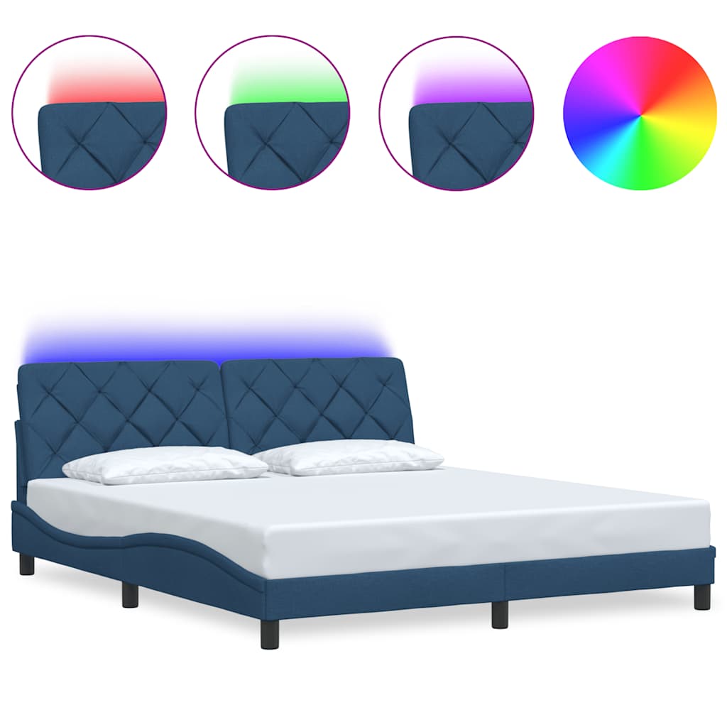 Bed Frame with LED without Mattress Blue 180x200 cm Fabric