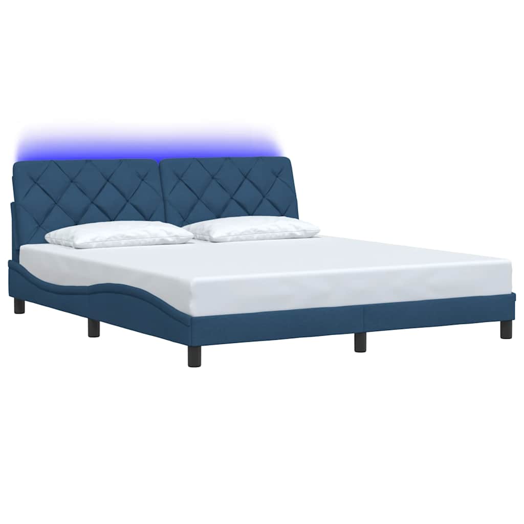 Bed Frame with LED without Mattress Blue 180x200 cm Fabric