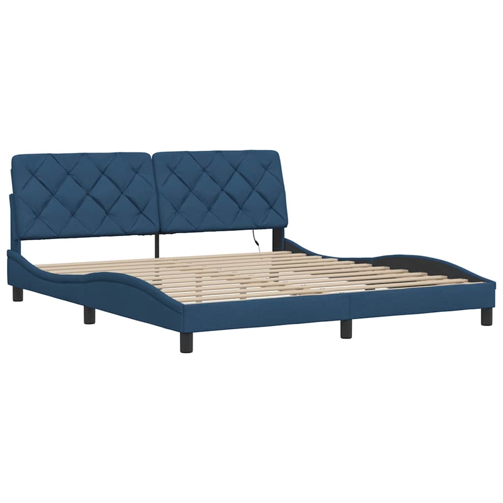 Bed Frame with LED without Mattress Blue 180x200 cm Fabric