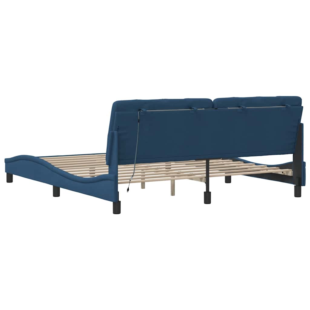 Bed Frame with LED without Mattress Blue 180x200 cm Fabric